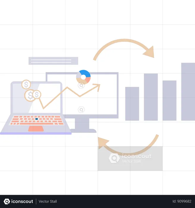 Bar graph being displayed on monitor screen  Illustration