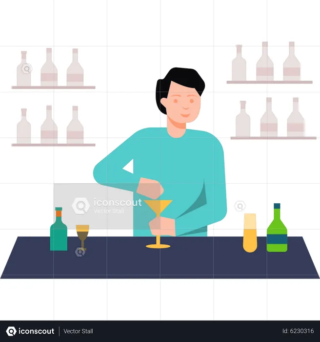 Bar waiter making drinks  Illustration