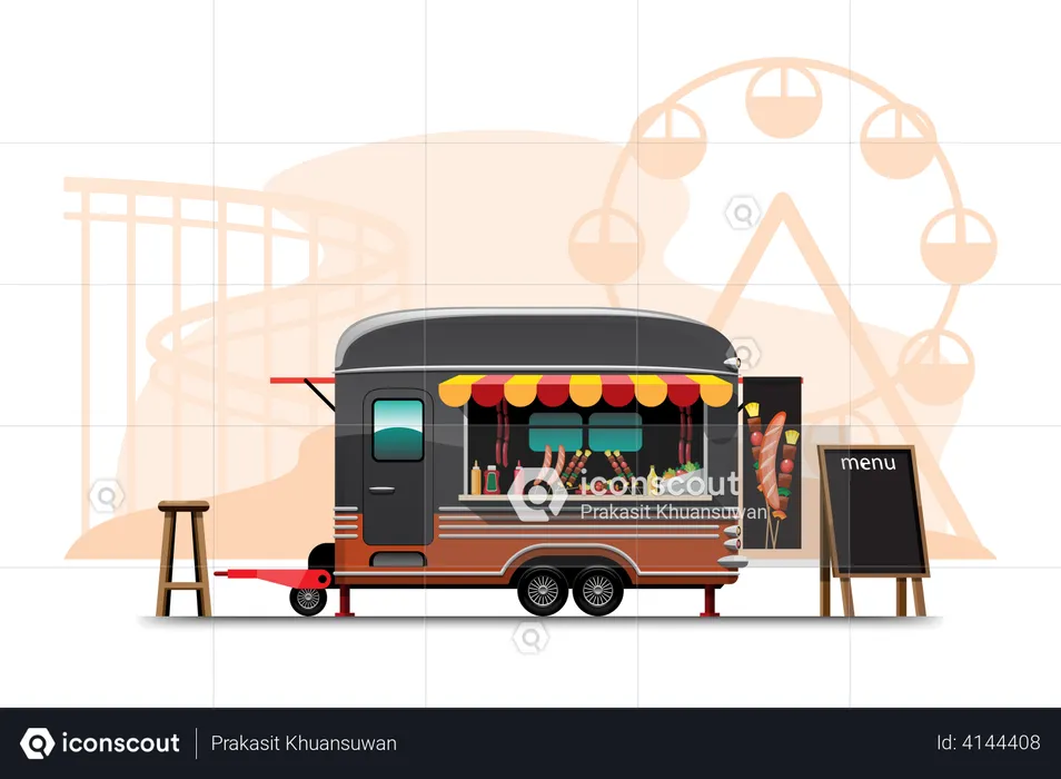 Barbecue shop on wheels  Illustration