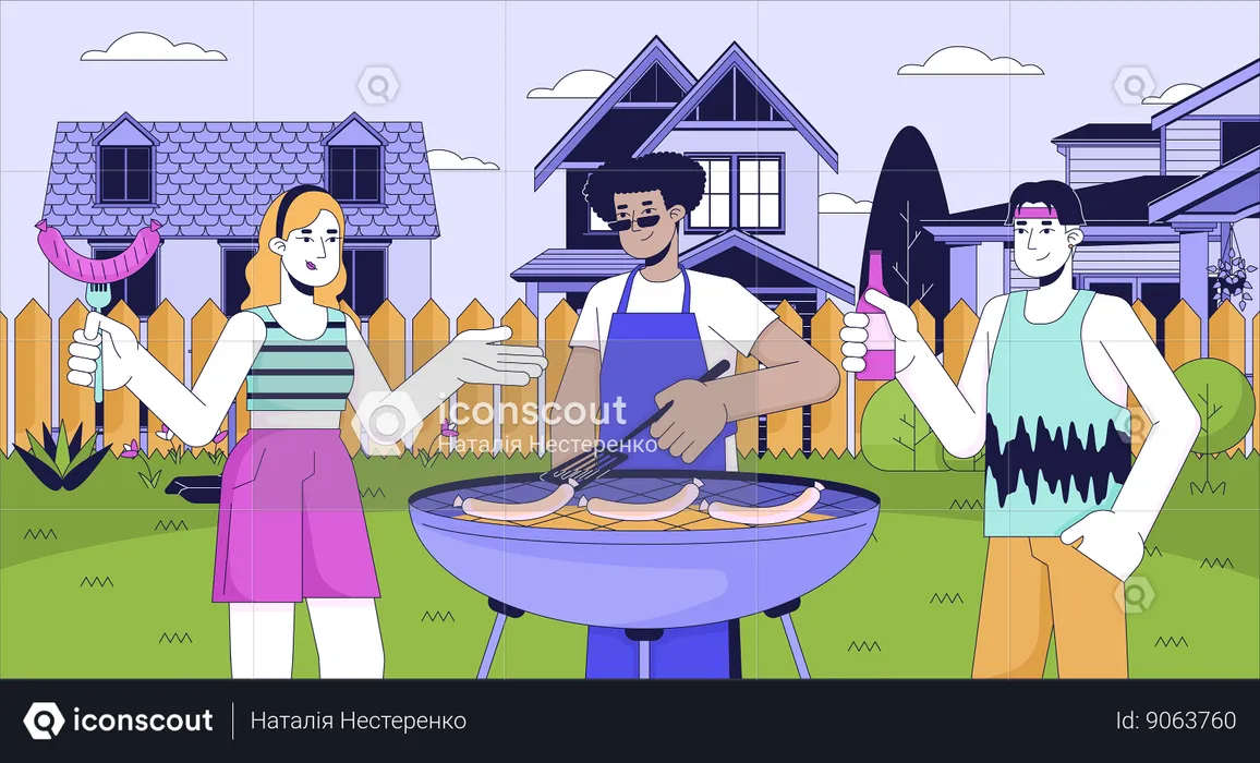 Barbeque party with neighbors  Illustration