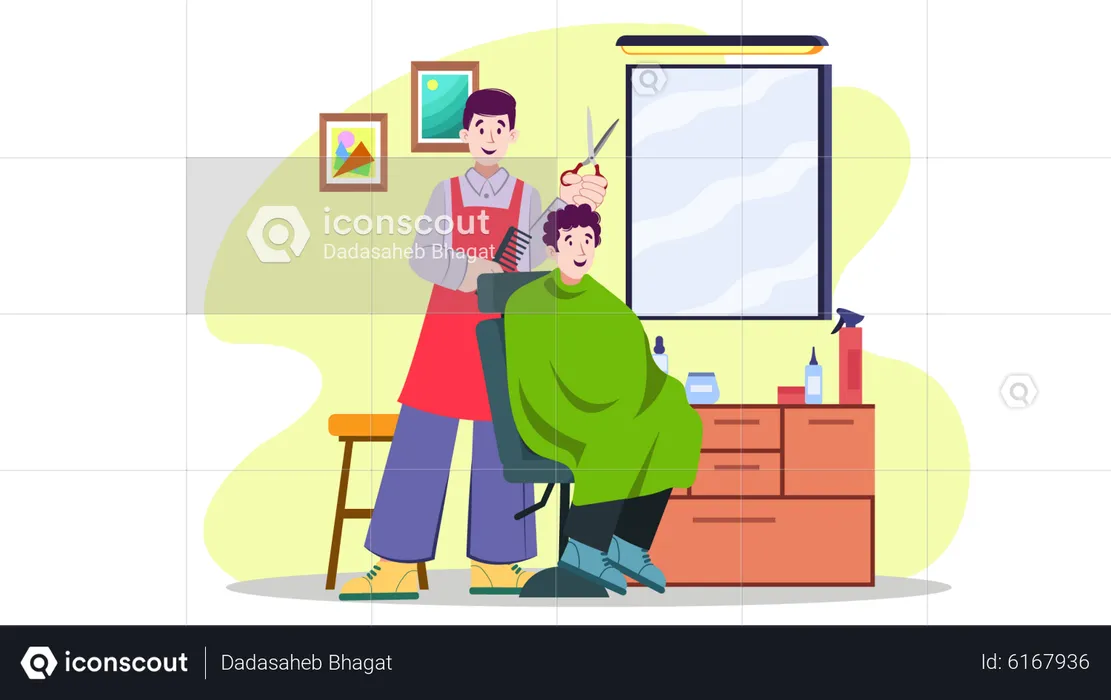 Barber cutting hair of customer  Illustration