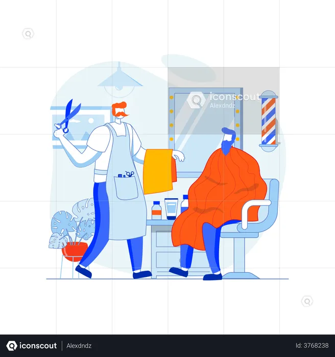 Barber holding scissor while going to cut hairs  Illustration