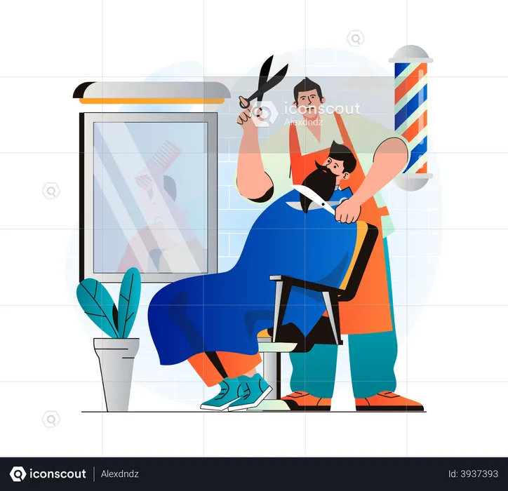 Barber shaping beard of the client  Illustration