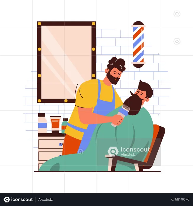 Barbero dando forma a la barba del cliente.  Ilustración