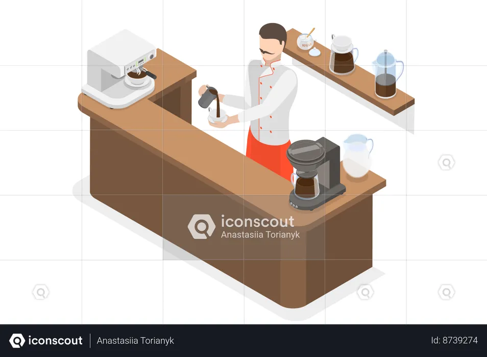 Barista making coffee at coffee house  Illustration