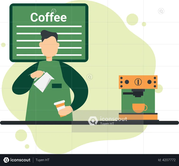 Barista making coffee at coffee station  Illustration