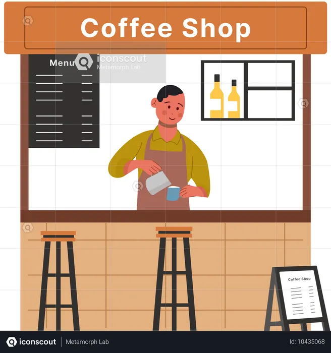 Barista making coffee at coffee shop  Illustration