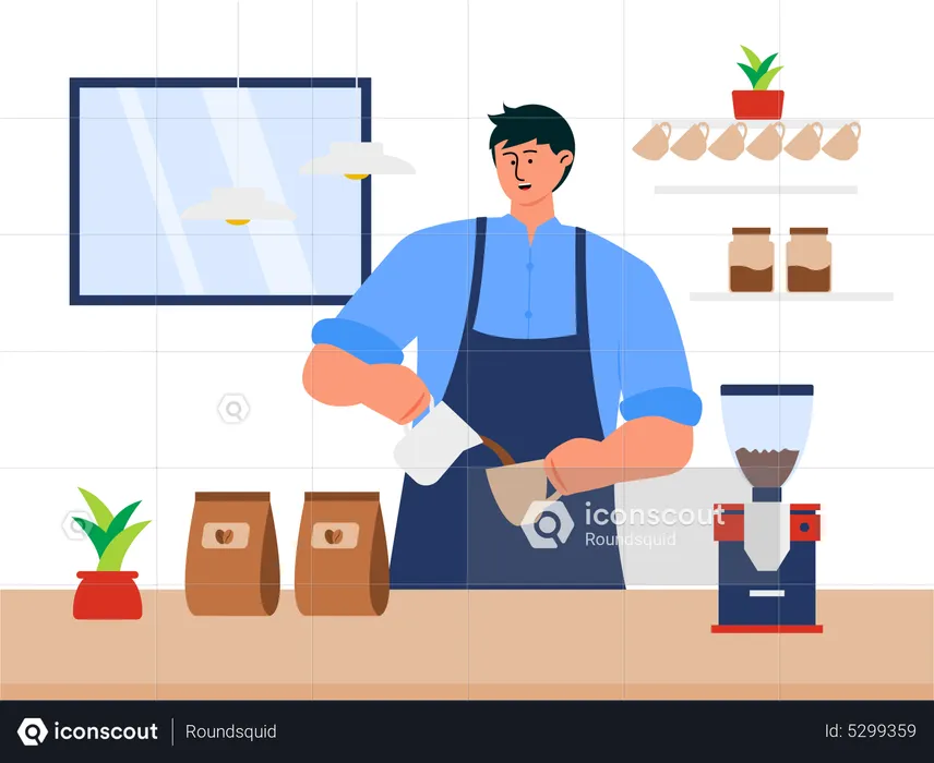 Barista Making Coffee in cafe  Illustration