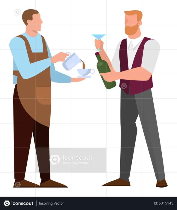 Barista serviert Kaffee und Barkeeper servieren Alkohol  Illustration