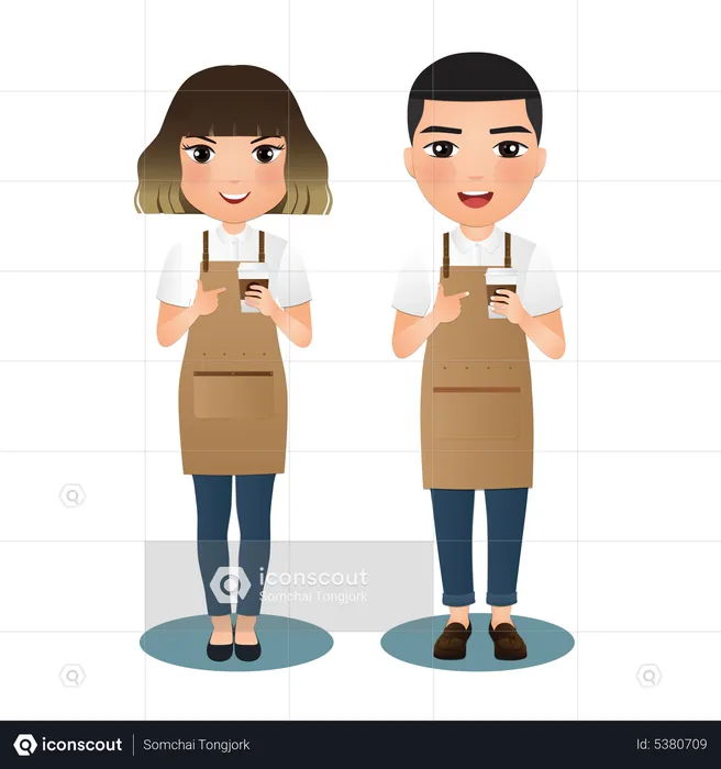 Barista servindo um cliente  Ilustração