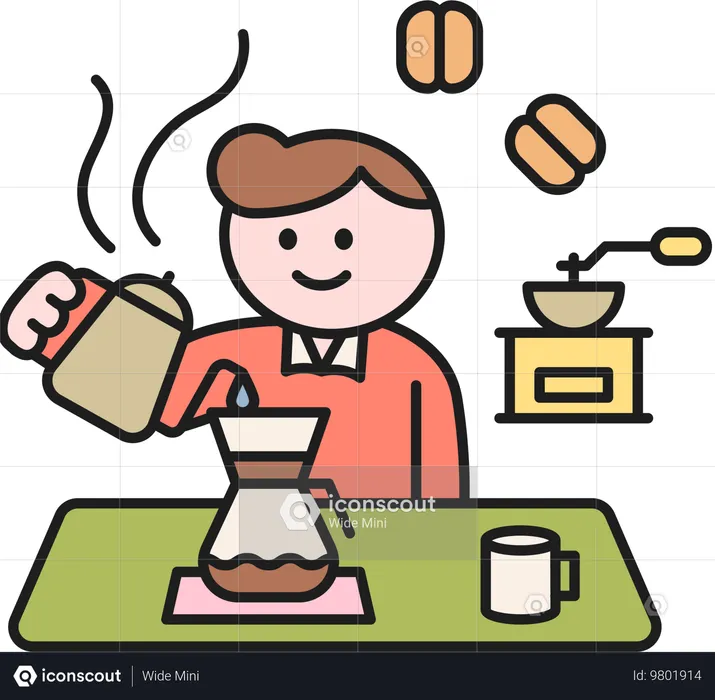 Barista maschio che prepara il caffè  Illustration