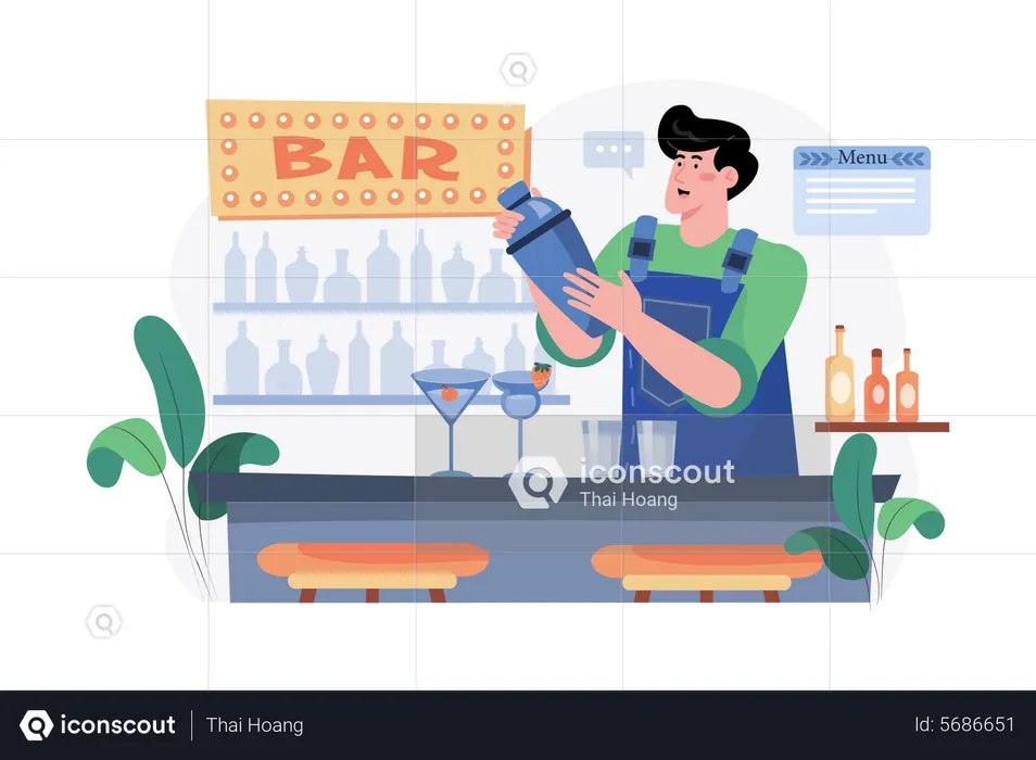 Barkeeper in Uniform macht Cocktails  Illustration