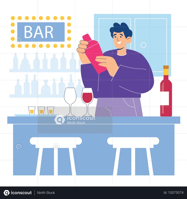 Barkeeper macht Cocktails  Illustration