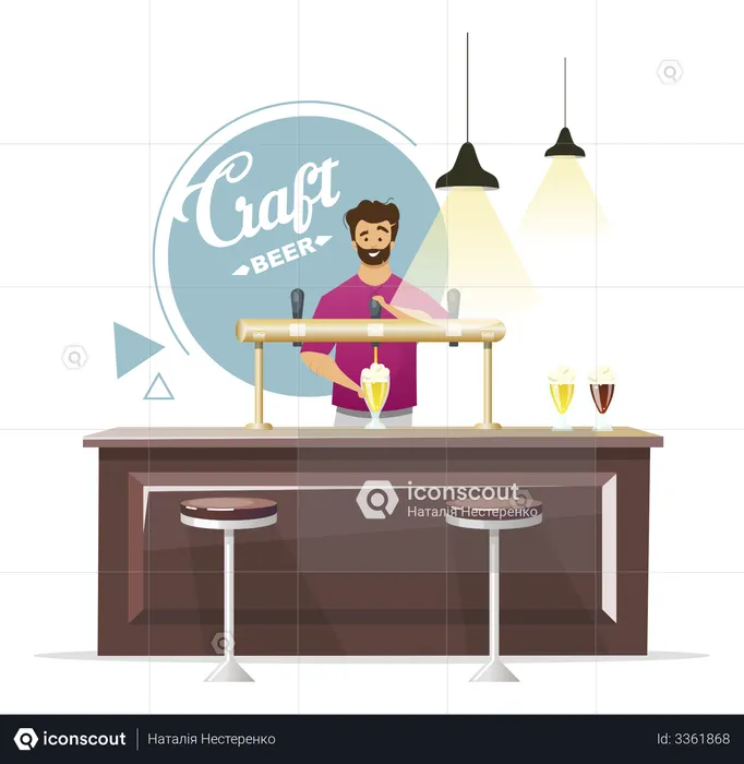 Barkeeper serviert Bestellungen  Illustration