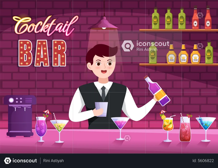 Barkeeper serviert Getränke  Illustration