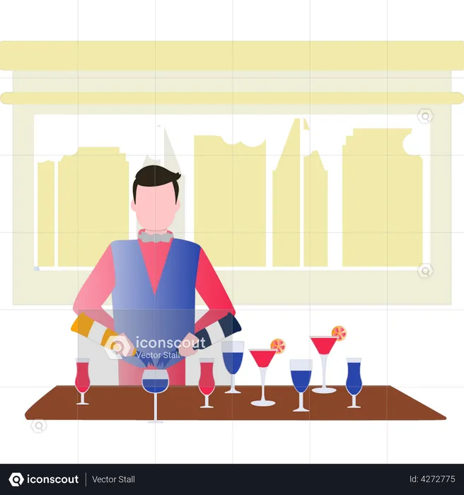 Barman making drinks  Illustration