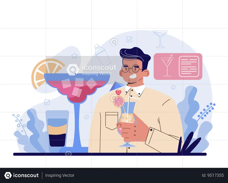 Barman preparing alcoholic drinks with shaker  Illustration