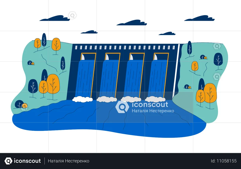 Barrage hydroélectrique avec eau courante  Illustration