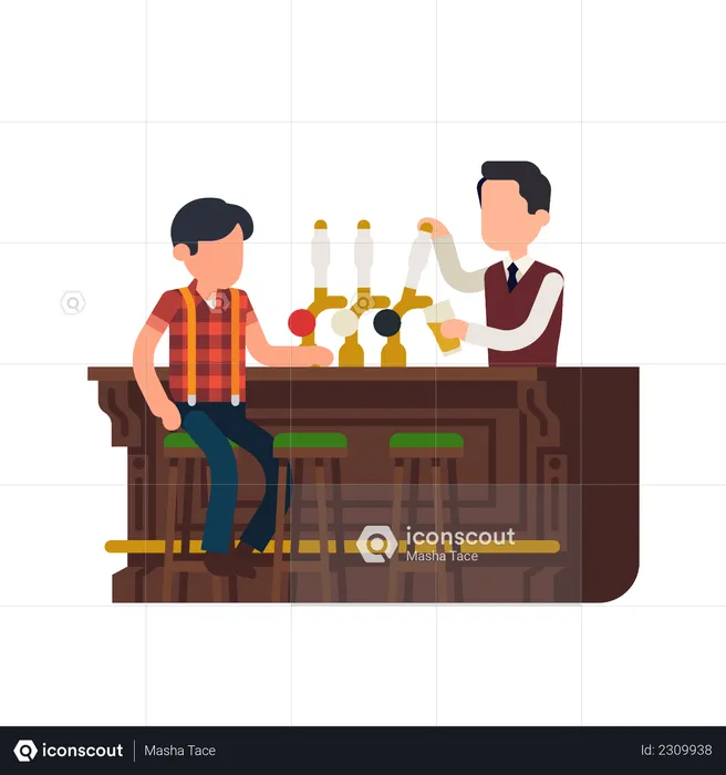Bartender giving beer to the customer  Illustration