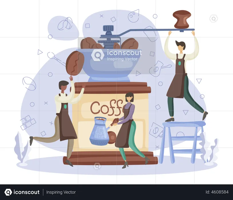 Bartender grinding coffee grain  Illustration