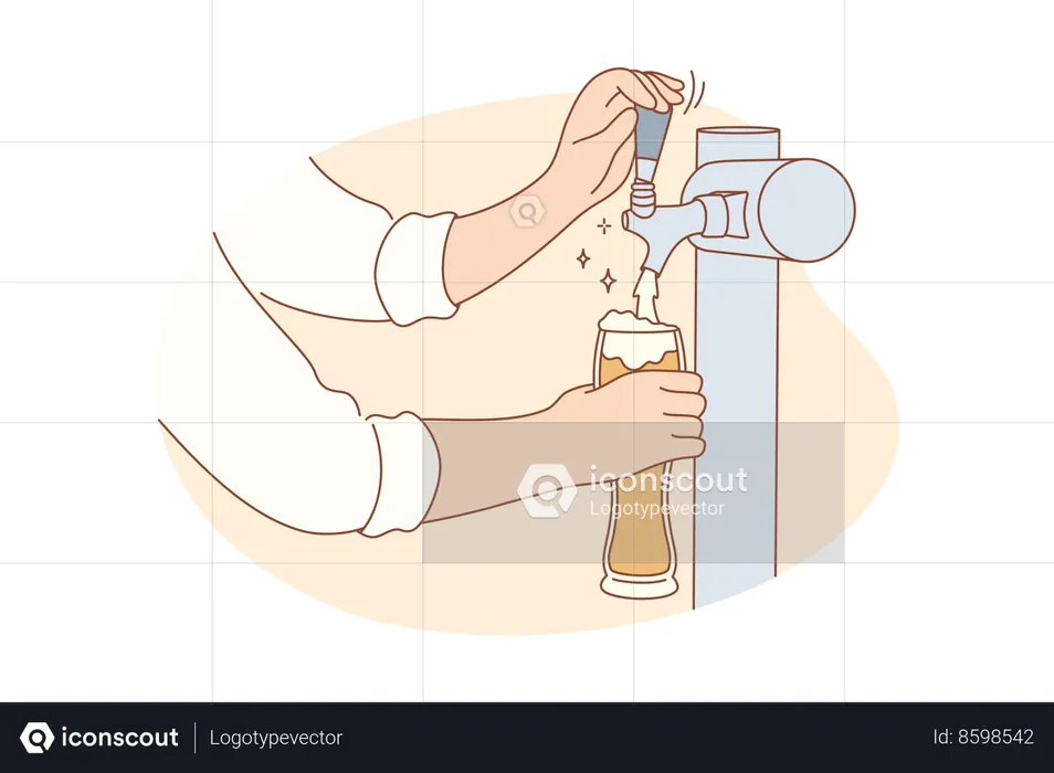 Bartender hands holding glass pouring beer  Illustration