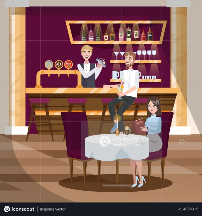 Bartender serving drink to customer  Illustration