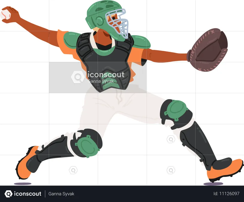 Baseball Catcher In Action Throwing Ball  Illustration