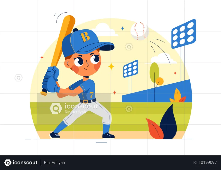 Baseball Kid playing baseball cricket  Illustration