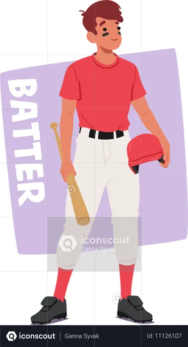 Baseball Player Batter Character Dressed In Red And White Uniform  Illustration