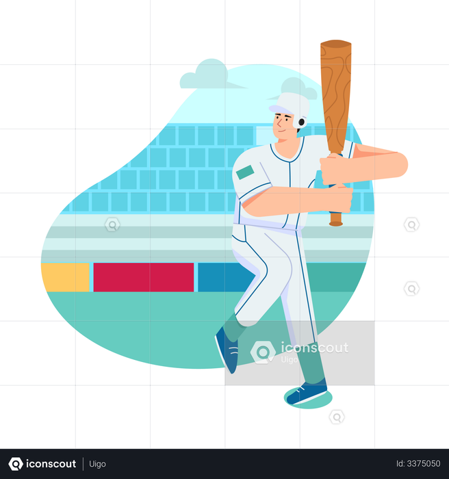 Baseball Player holding bat Illustration