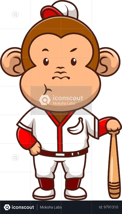 Baseball Player Monkey Holding Baseball Bat  Illustration