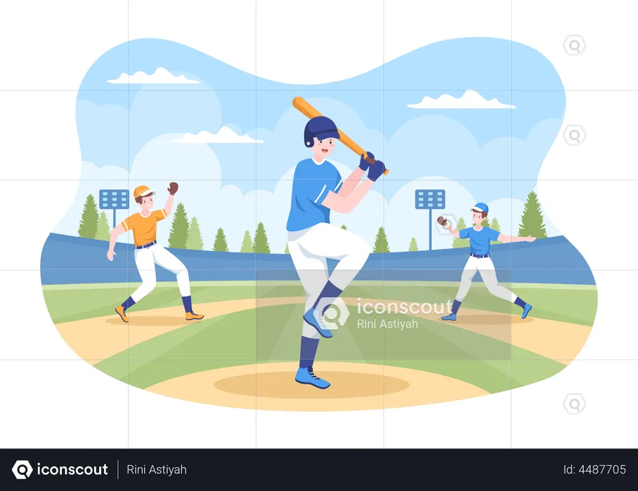 Baseball Player playing in match  Illustration