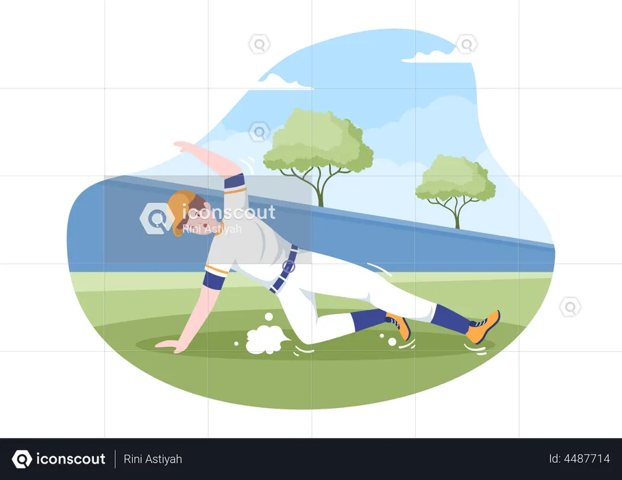Baseball Player Sliding  Illustration