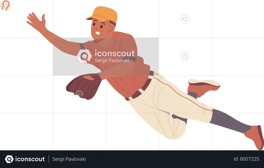 Baseball player wearing uniform and glove catching ball  Illustration