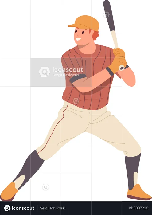 Baseball player wearing uniform holding bat preparing for hitting ball  Illustration