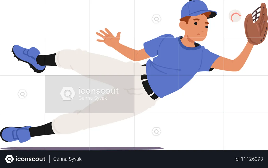 Baseball-Spieler in Aktion Hecht, um den Ball mit seinem Handschuh zu fangen  Illustration