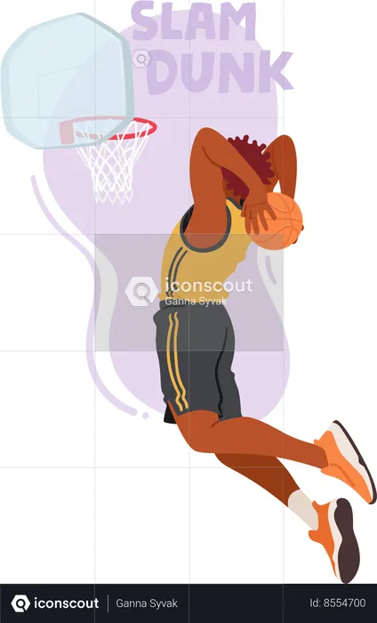 Basketball Player Male Character Soars Through The Air  Illustration