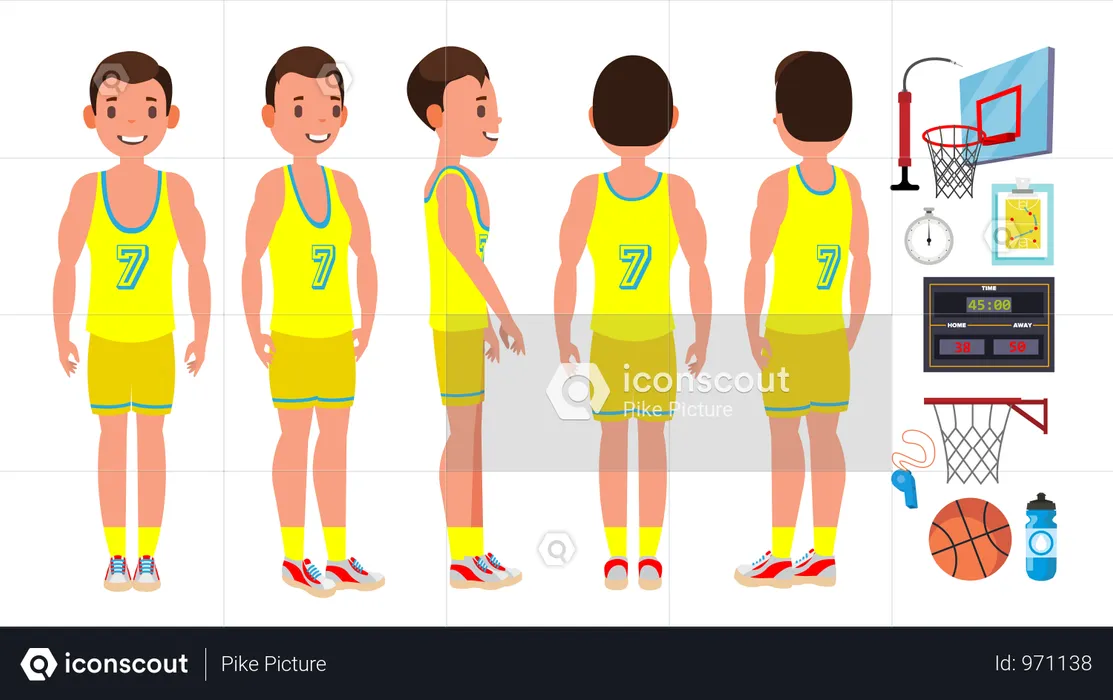 Basketball Player Male Vector. Different Position. Healthy Lifestyle. Isolated Flat Cartoon Character Illustration  Illustration