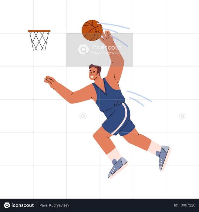 Basketball player man in jump preparing to throw ball into hoop  Illustration