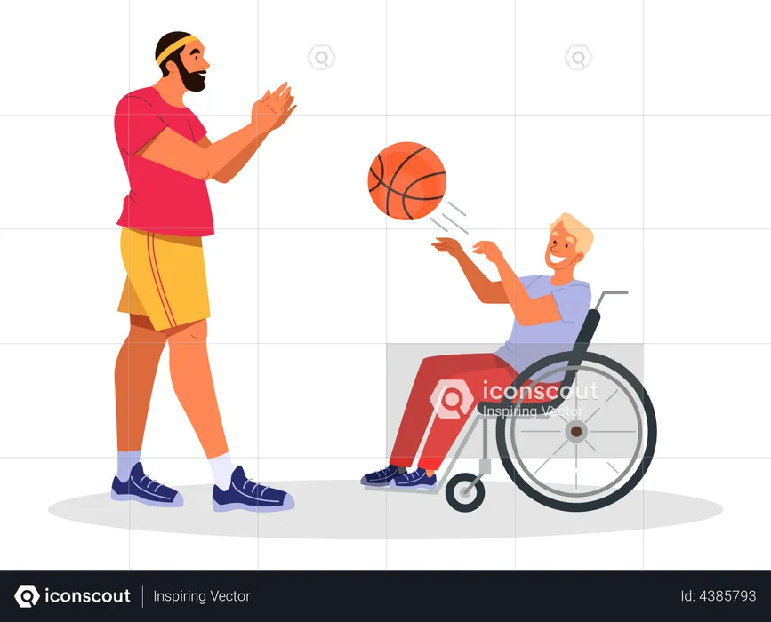 Basketball player playing with disabled  Illustration