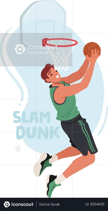 Basketball Player Soars Mid-air Clutching The Ball Tightly  Illustration
