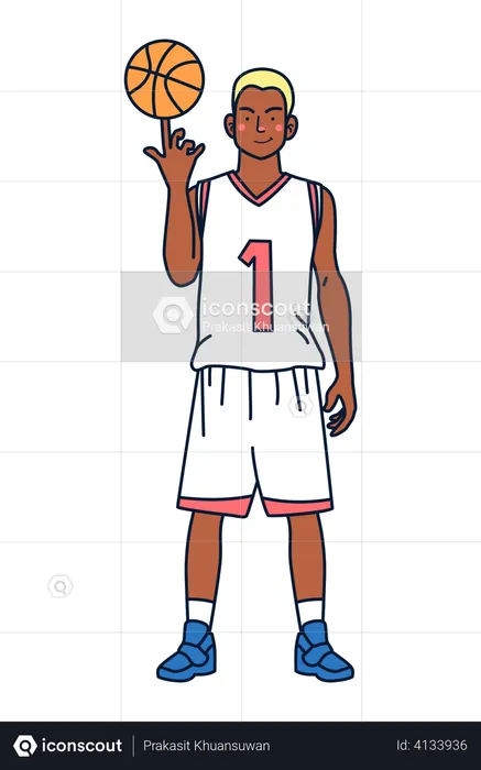 Basketball player spinning ball on finger  Illustration