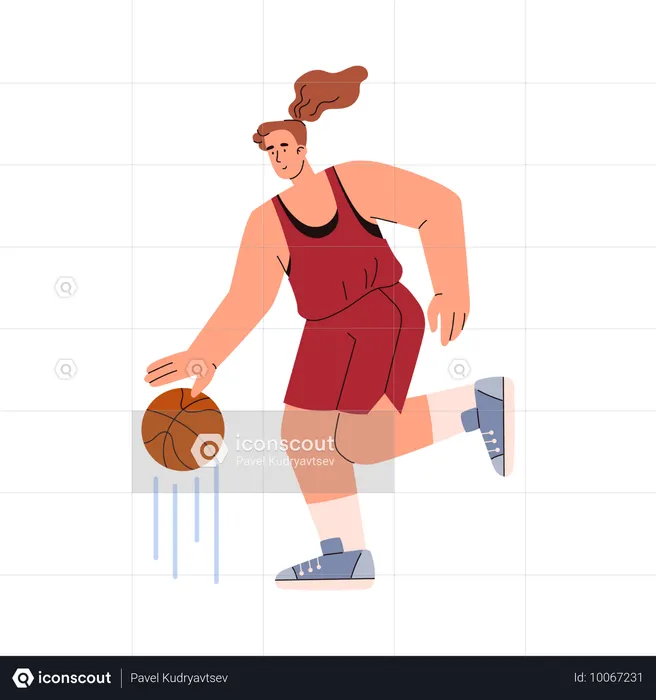 Basketball woman player running and dribbling ball  Illustration