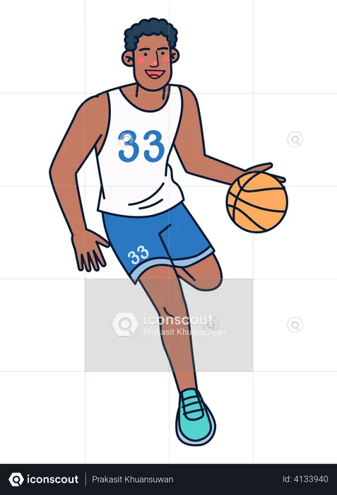 Basketballspieler dribbelt Ball  Illustration