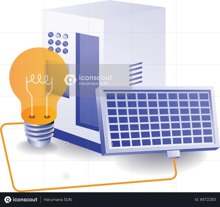 Energia do painel solar da lâmpada elétrica do armazenamento da bateria  Ilustração