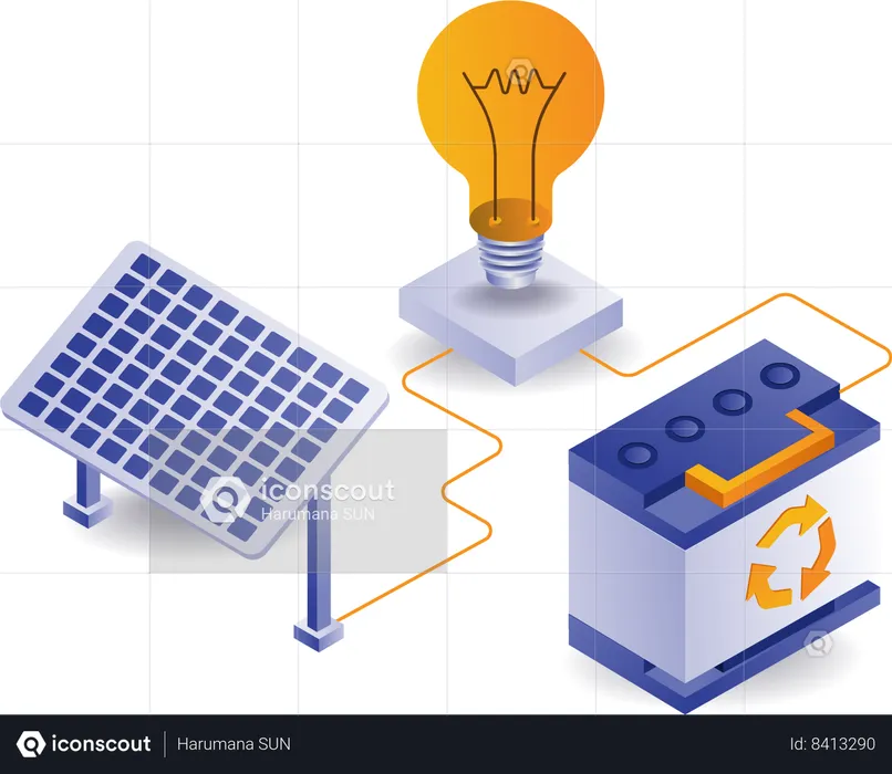 Bateria do painel solar  Ilustração