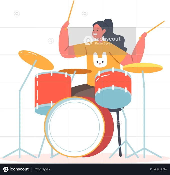 El baterista tocando en un concierto de música  Ilustración