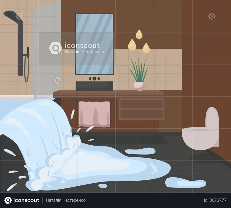 Bathroom flooding with water  Illustration