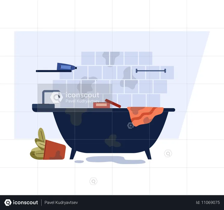 Bathroom with dirt stains and scattered things  Illustration