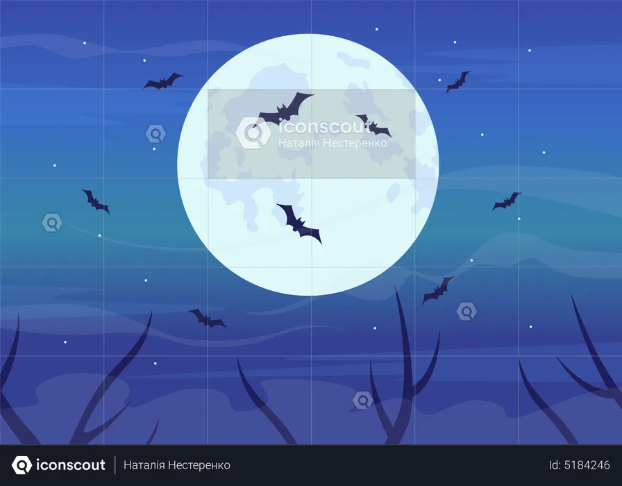 Bats flying in full moon  Illustration